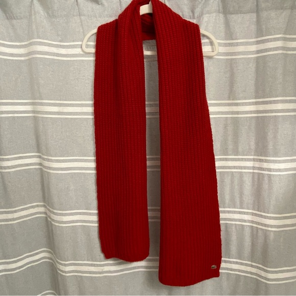 LACOSTE / Red Wool Blend Knit Scarf Unisex - Picture 2 of 10
